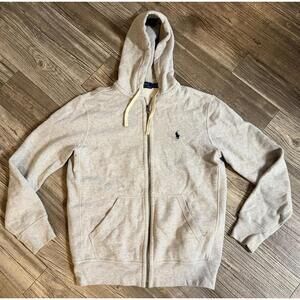 Polo Ralph Lauren Men's S Gray Waffle Full Zip Hoodie Logo